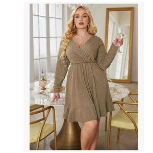 Women's IN'VOLAND Glitter Dress Size 18W Khaki